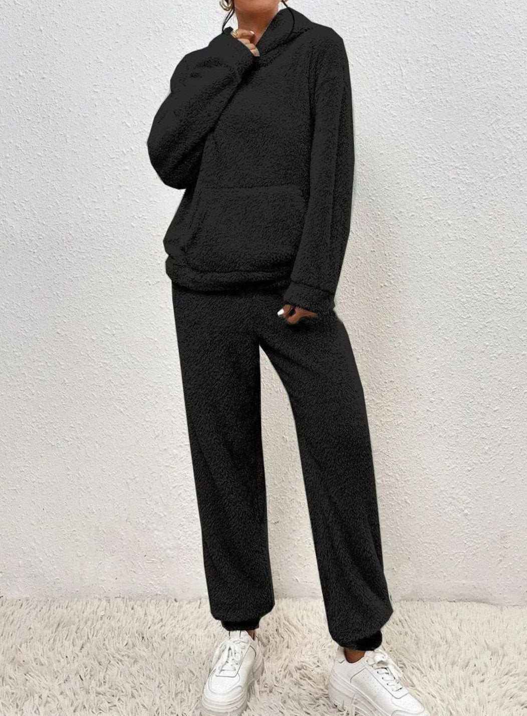 Damen Kuscheliges Zweiteiliges Pullover-Set Fleece Hoodie Jogginghose