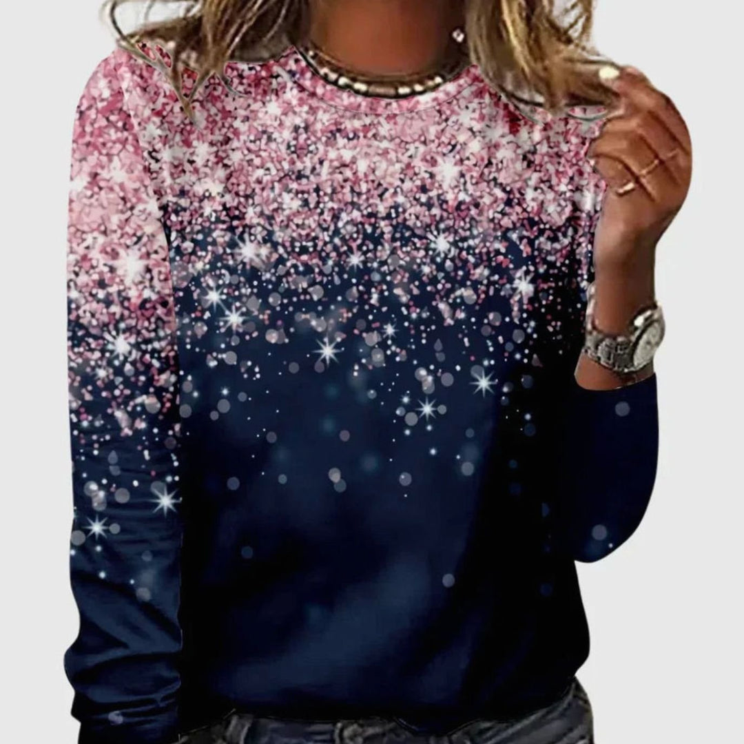 Damen Langarm-Sweatshirt funkelndem Sternenmuster Rundhals - Rosa