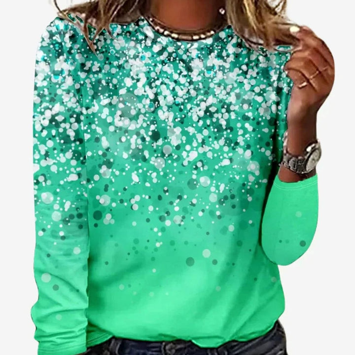 Damen Langarm-Sweatshirt funkelndem Sternenmuster Rundhals - Grün