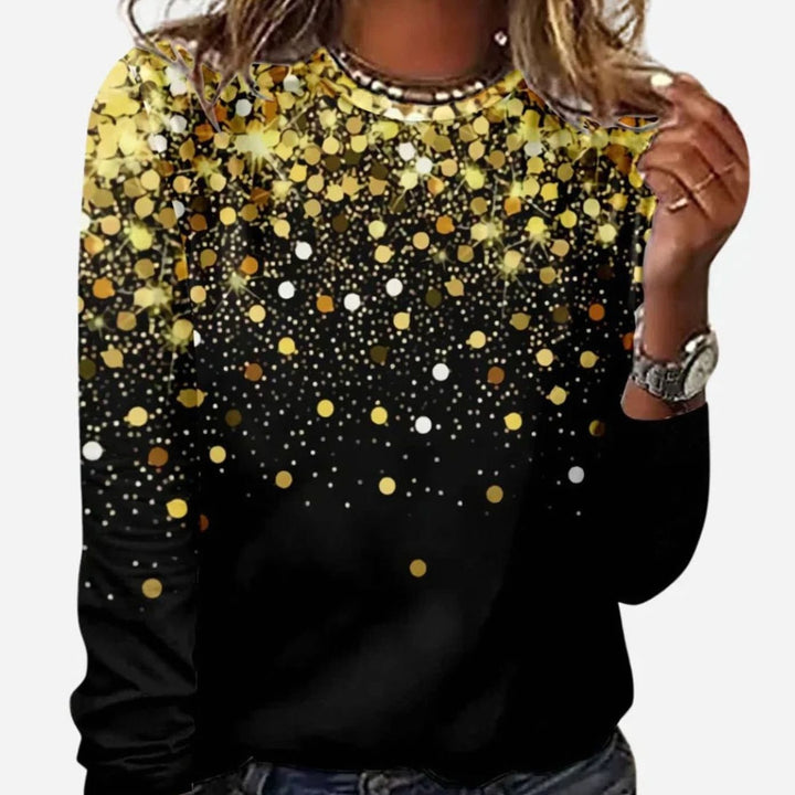 Damen Langarm-Sweatshirt funkelndem Sternenmuster Rundhals - Gelb