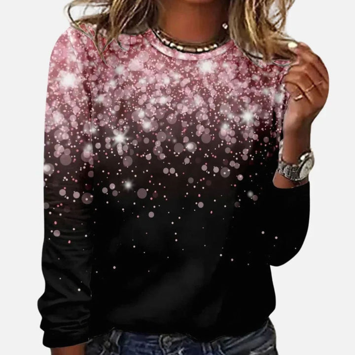 Damen Langarm-Sweatshirt funkelndem Sternenmuster Rundhals - Schwarz
