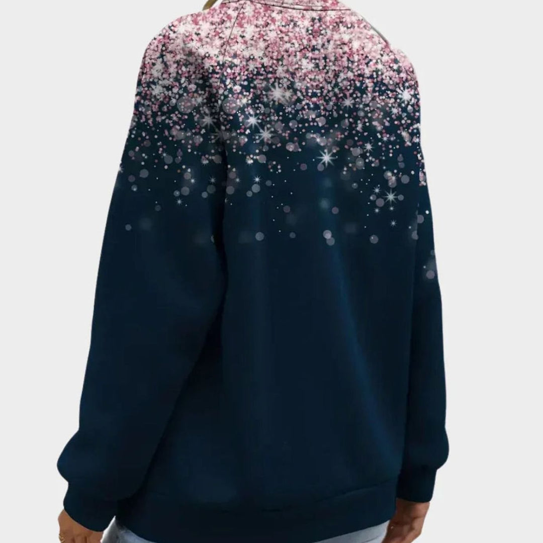 Damen Langarm-Sweatshirt funkelndem Sternenmuster Rundhals