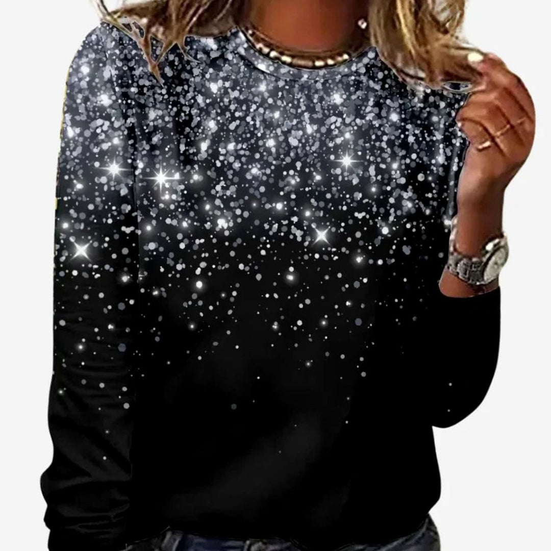 Damen Langarm-Sweatshirt funkelndem Sternenmuster Rundhals - Grau
