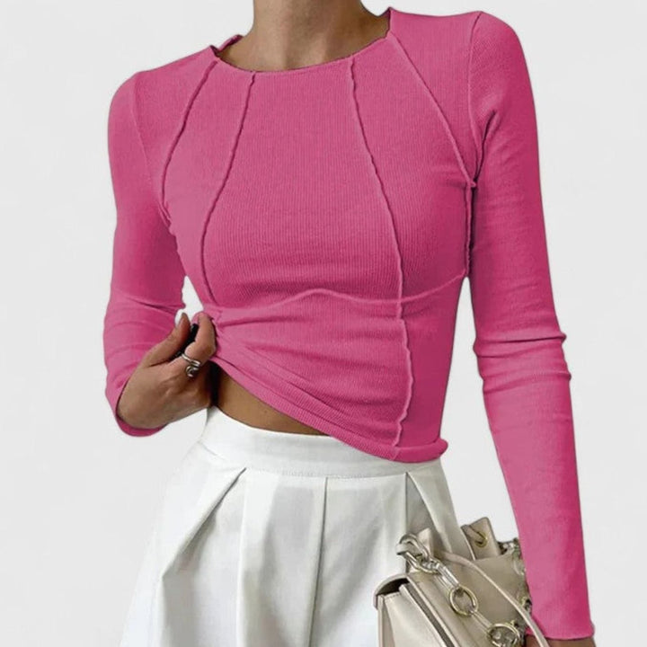 Damen Langarmshirt Enganliegend Figurbetontes Rippstrick-Crop-Top - Rosa