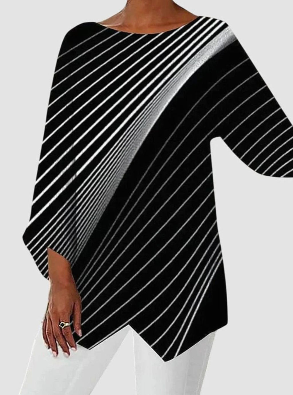 Damen Langarmshirt mit Schmetterlingsmuster asymmetrischer Saum - Stil 2