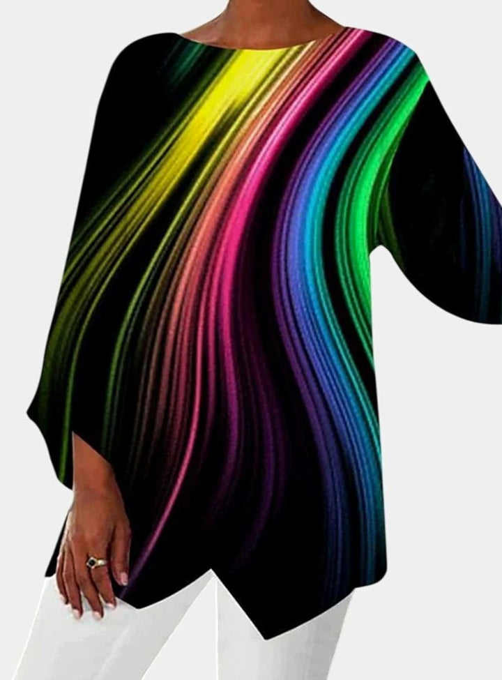 Damen Langarmshirt mit Schmetterlingsmuster asymmetrischer Saum - Stil 3