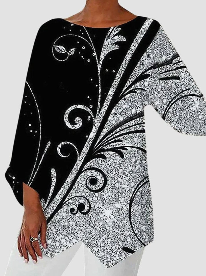 Damen Langarmshirt mit Schmetterlingsmuster asymmetrischer Saum - Stil 6