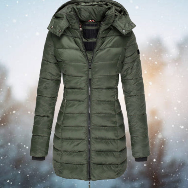 Damen Lange Gesteppte Kapuzenjacke für den Winter - Grün