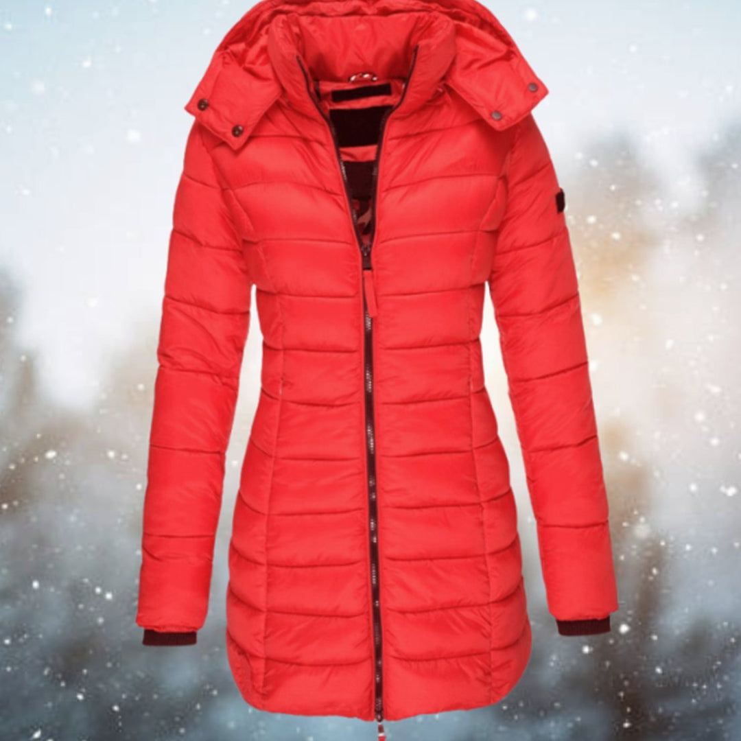 Damen Lange Gesteppte Kapuzenjacke für den Winter - Rot