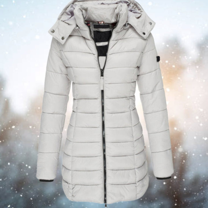 Damen Lange Gesteppte Kapuzenjacke für den Winter - Grau