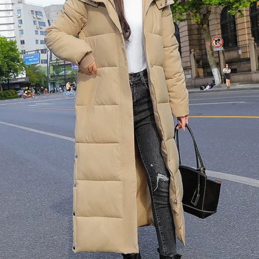 Damen Langer Gesteppter Wintermantel mit Wärmedämmung - Khaki