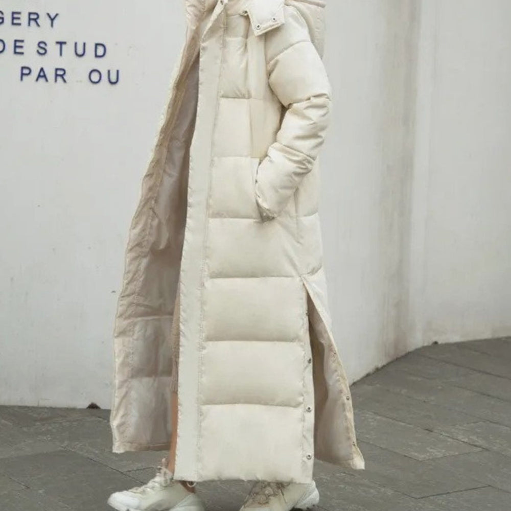 Damen Langer Gesteppter Wintermantel mit Wärmedämmung - Beige