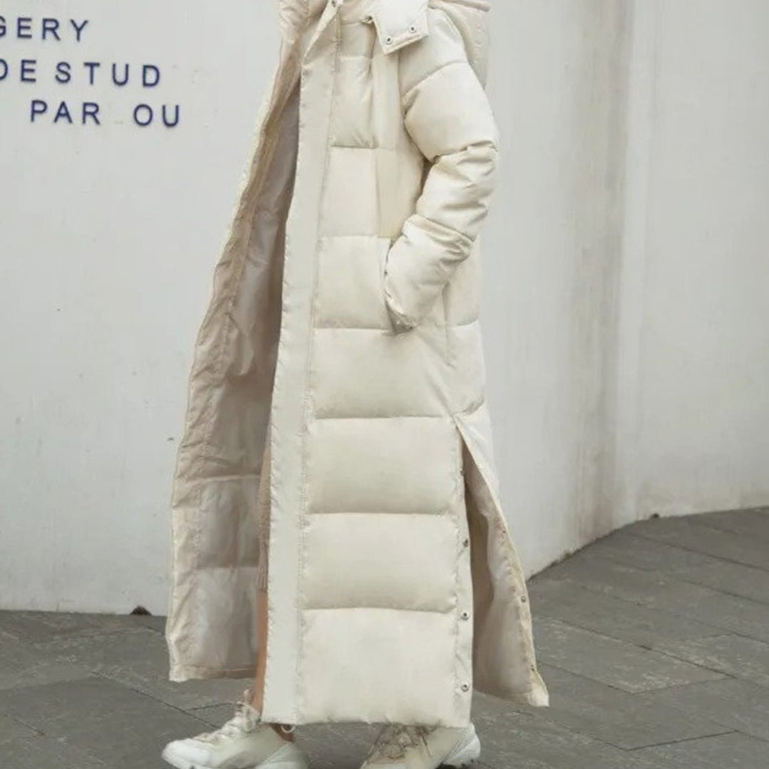 Damen Langer Gesteppter Wintermantel mit Wärmedämmung - Beige