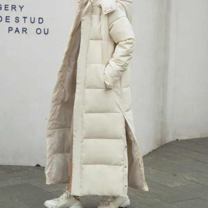 Damen Langer Gesteppter Wintermantel mit Wärmedämmung - Beige