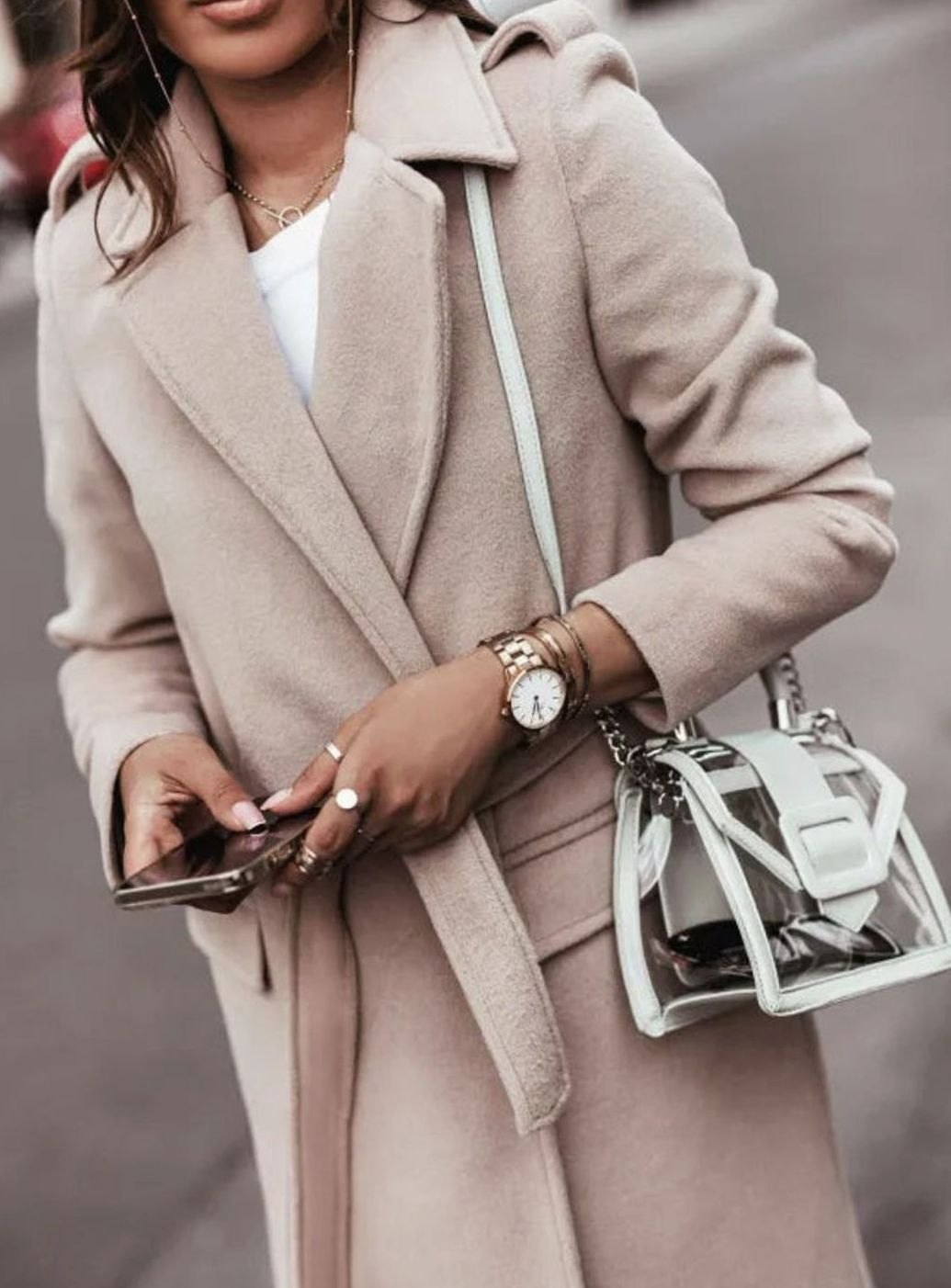 Damen Langer Gürtel-Mantel im lässigen Streetstyle Wolloptik