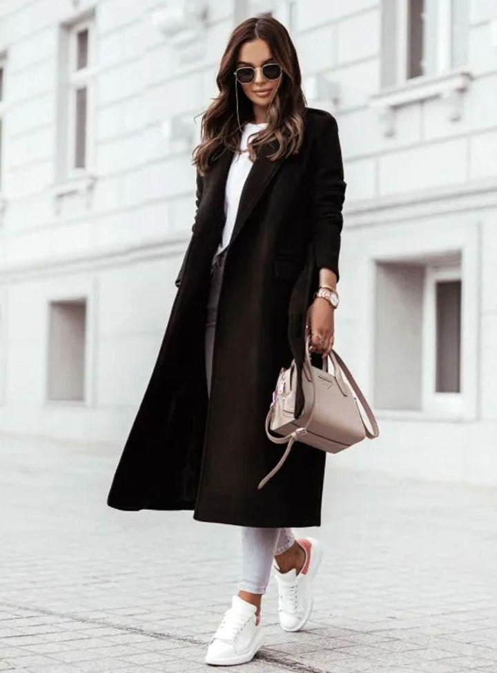 Damen Langer Gürtel-Mantel im lässigen Streetstyle Wolloptik