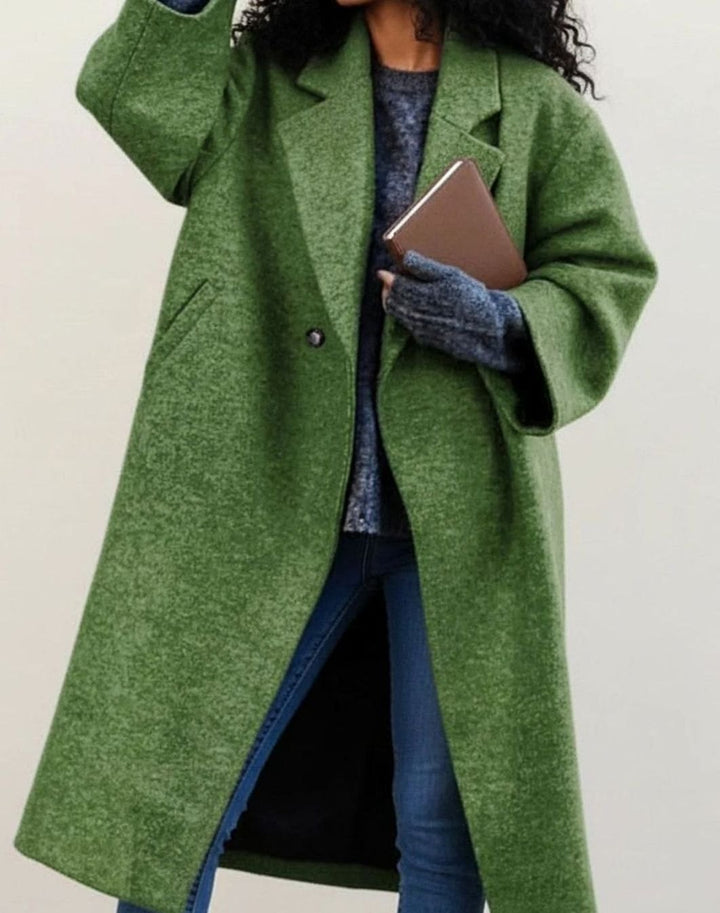Damen Langer Karierter Oversized Wollmantel aus Wolle - Grün