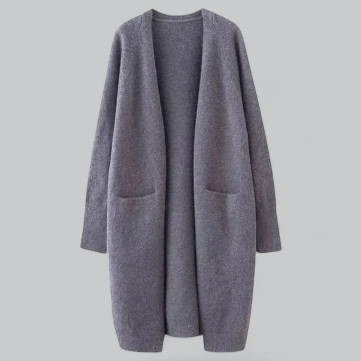 Damen Langer Oversize-Strickjacke offener Front mit Taschen - Dunkelgrau