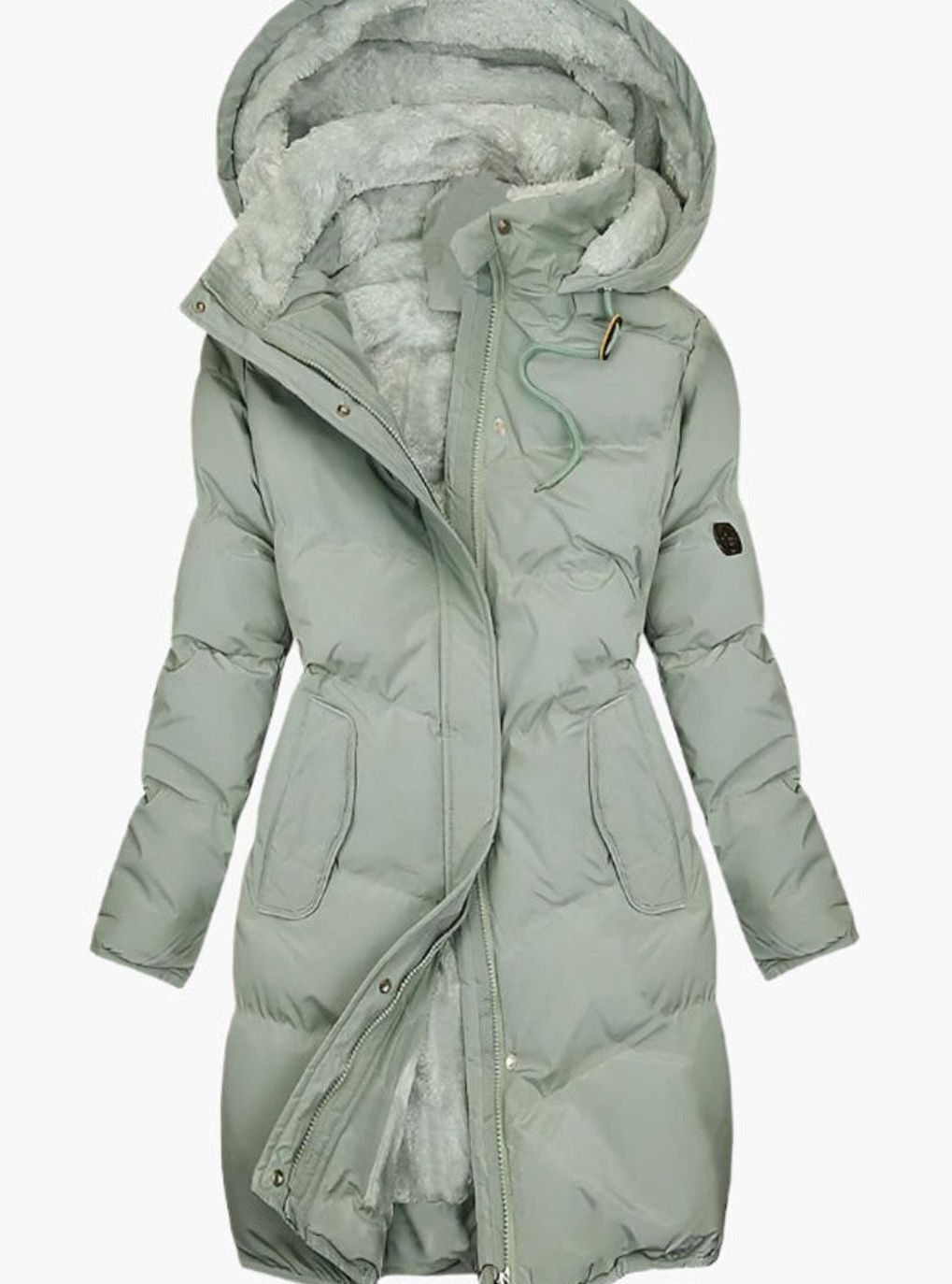 Damen Langer Wintermantel mit Kapuze und Kunstpelz Wattierte Jacke - Grün