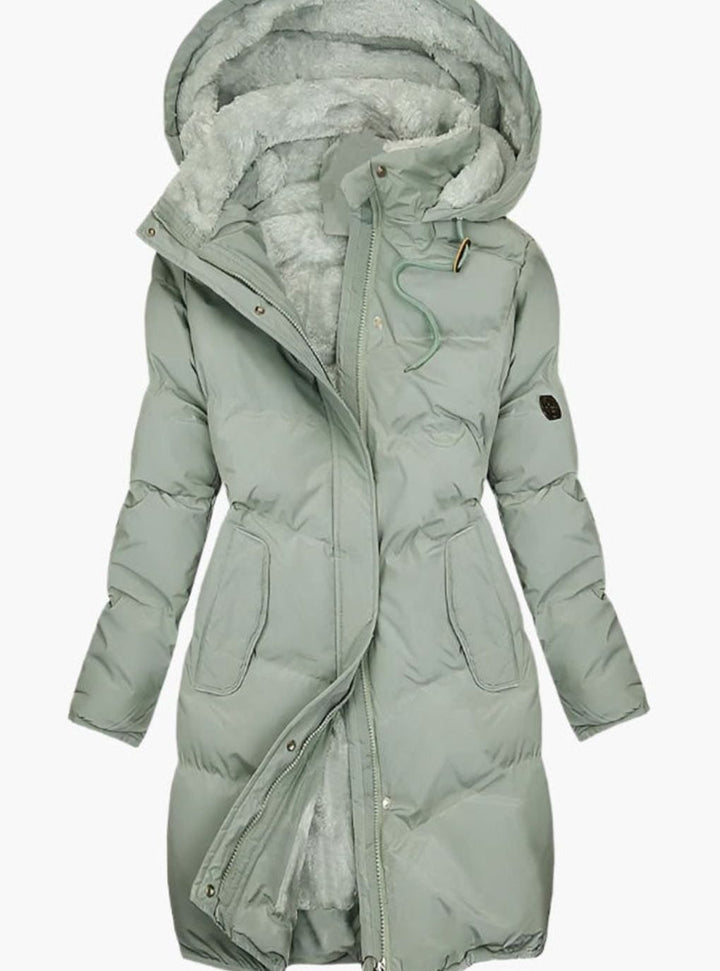 Damen Langer Wintermantel mit Kapuze und Kunstpelz Wattierte Jacke - Grün