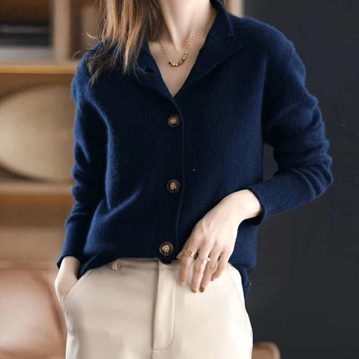 Damen Leichte Casual-Strickjacke mit Klassischer Knopfleiste - Marineblau