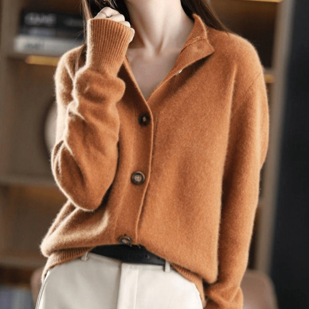 Damen Leichte Casual-Strickjacke mit Klassischer Knopfleiste - Orange