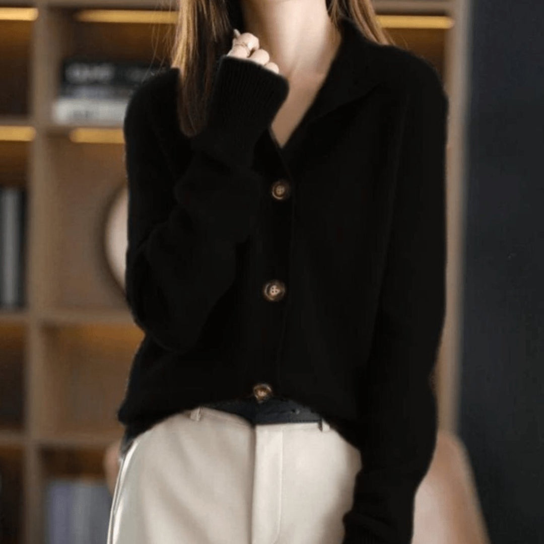 Damen Leichte Casual-Strickjacke mit Klassischer Knopfleiste - Schwarz