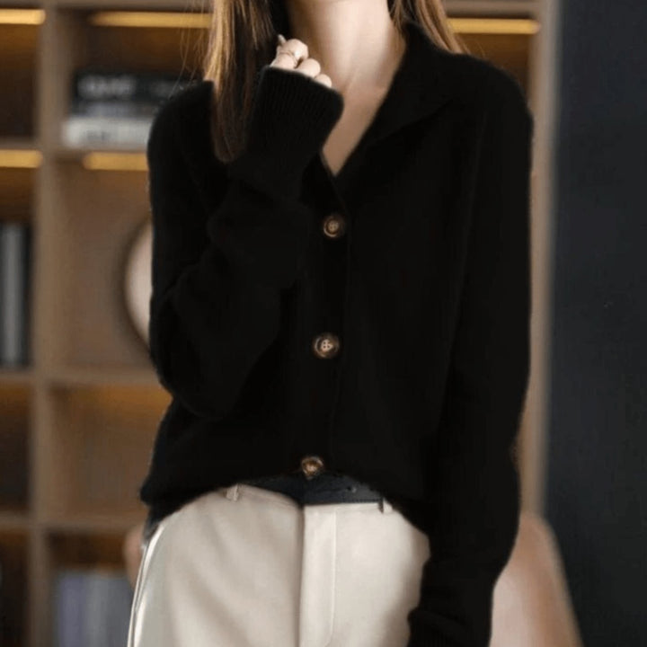 Damen Leichte Casual-Strickjacke mit Klassischer Knopfleiste - Schwarz