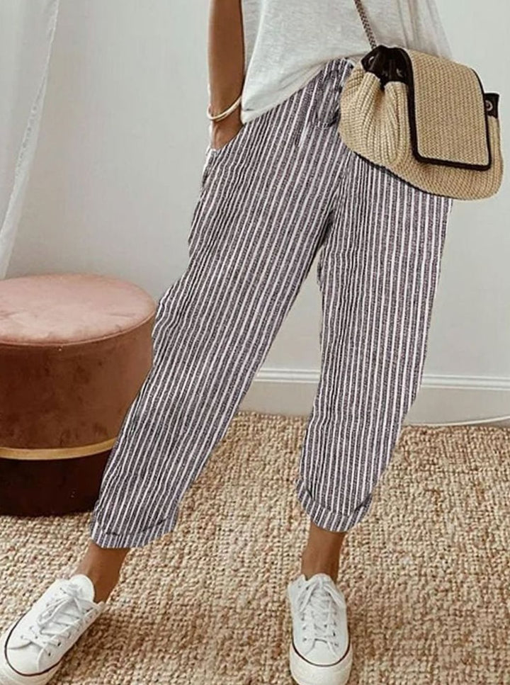 Damen Leinenhose lockerem Schnitt atmungsaktiv Kordelzug - Grau
