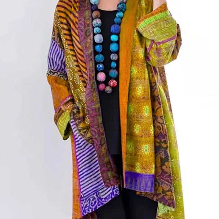 Damen Locker geschnittene Boho-Strickjacke Duster-Länge Patchwork - Gelb