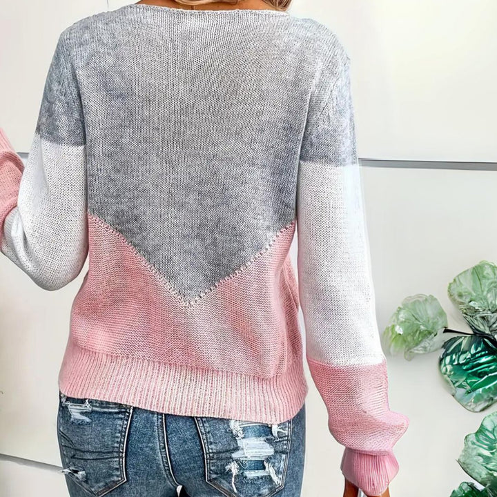 Damen Locker Geschnittener Colorblock-Strickpullover Rundhals