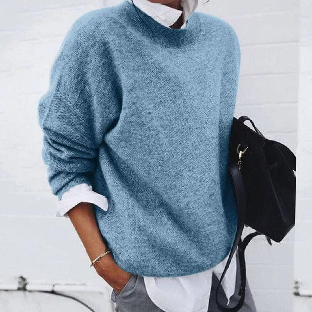 Damen Locker geschnittener Rundhals-Strickpullover - Blau