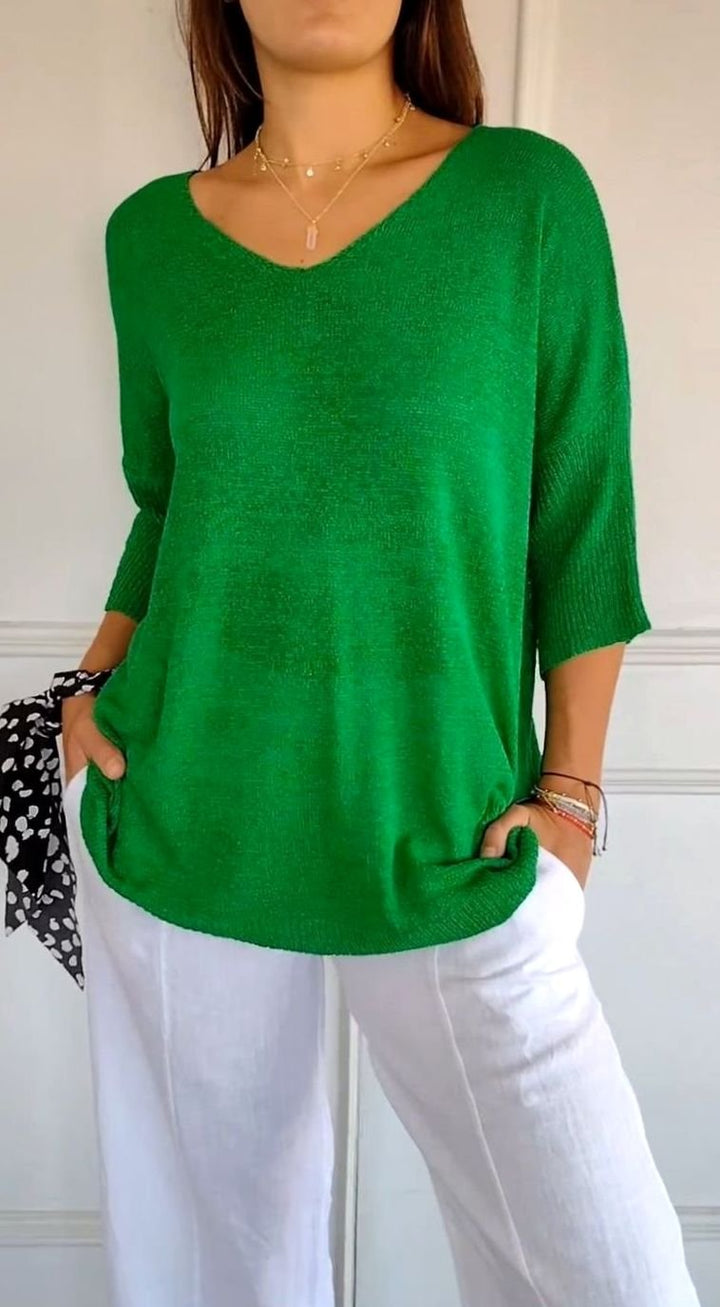 Damen Locker Sitzender V-Ausschnitt Tunika-Pullover Oversize Strick - Grün