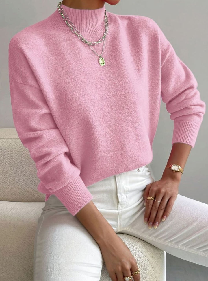 Damen Lockerer Mock-Neck-Pullover mit Stehkragen - Hellrosa