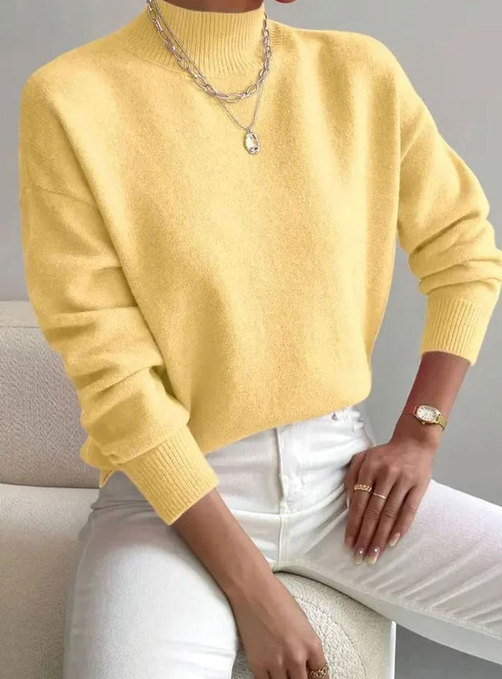 Damen Lockerer Mock-Neck-Pullover mit Stehkragen - Gelb