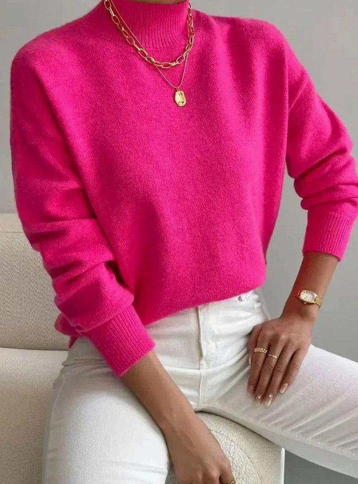 Damen Lockerer Mock-Neck-Pullover mit Stehkragen - Rosa