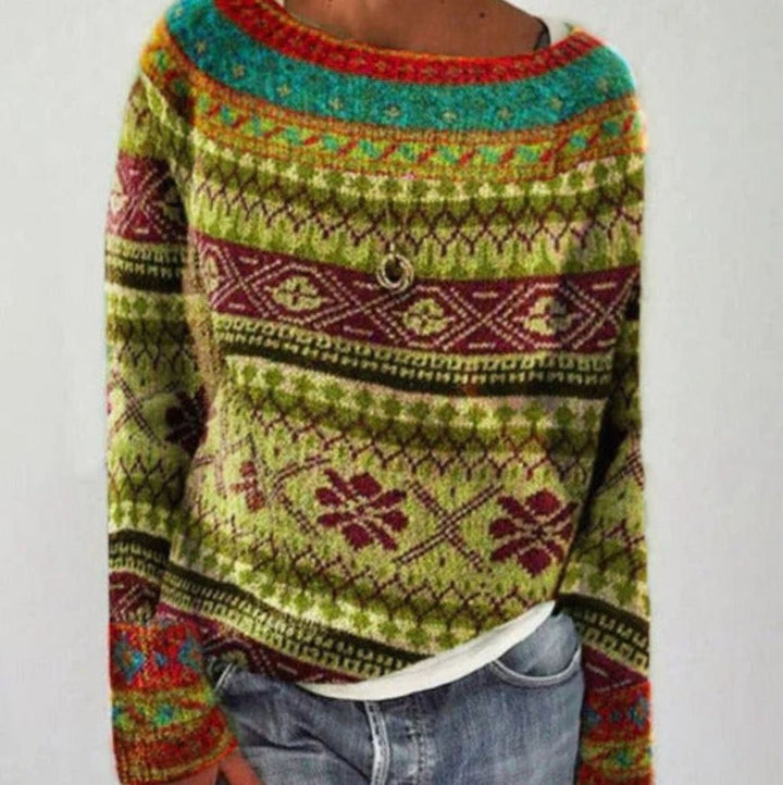 Damen Lockerer Strickpullover mit nordischem Muster - Hellgrün