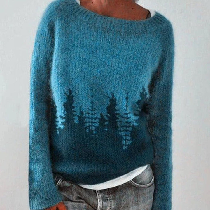 Damen Lockerer Strickpullover mit nordischem Muster - Blau