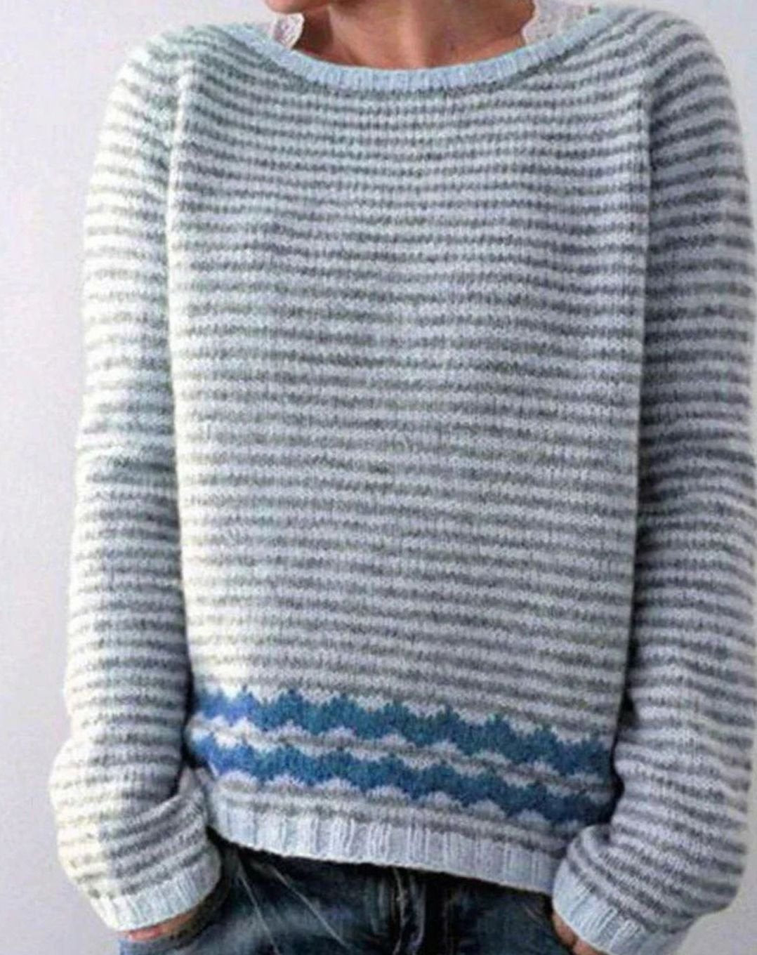 Damen Lockerer Strickpullover mit nordischem Muster - Grau