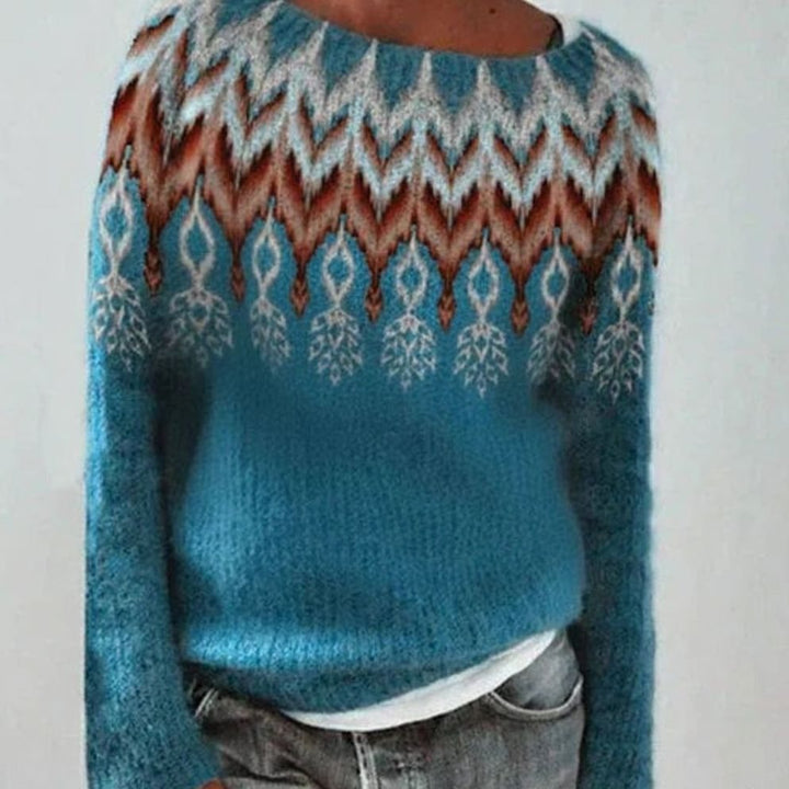 Damen Lockerer Strickpullover mit nordischem Muster - Hellblau