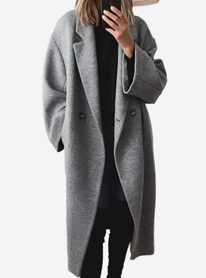 Damen Loose-Fit Mantel eleganten Design Knopfleiste Longmantel - Grau