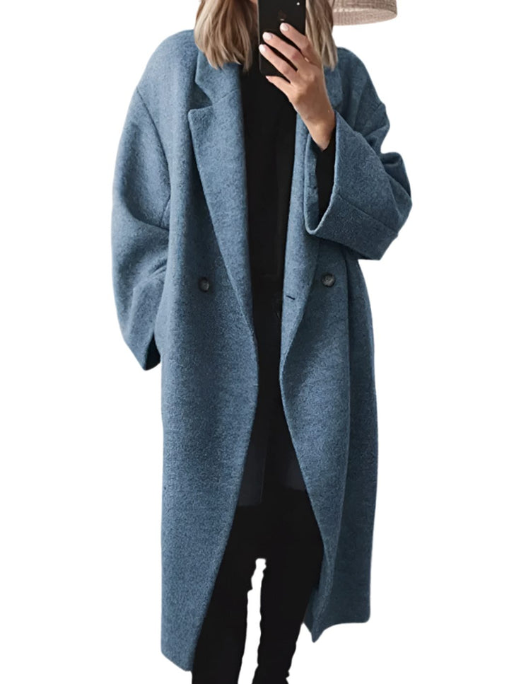 Damen Loose-Fit Mantel eleganten Design Knopfleiste Longmantel - Blau