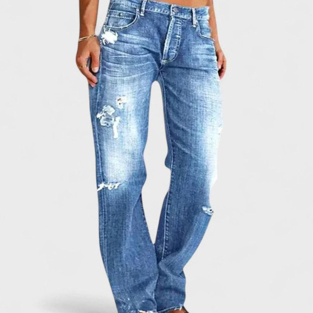 Damen Loose-Fit Vintage-Jeans mit Destroyed-Optik und Waschung - Blau