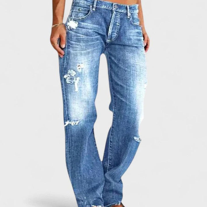 Damen Loose-Fit Vintage-Jeans mit Destroyed-Optik und Waschung - Blau