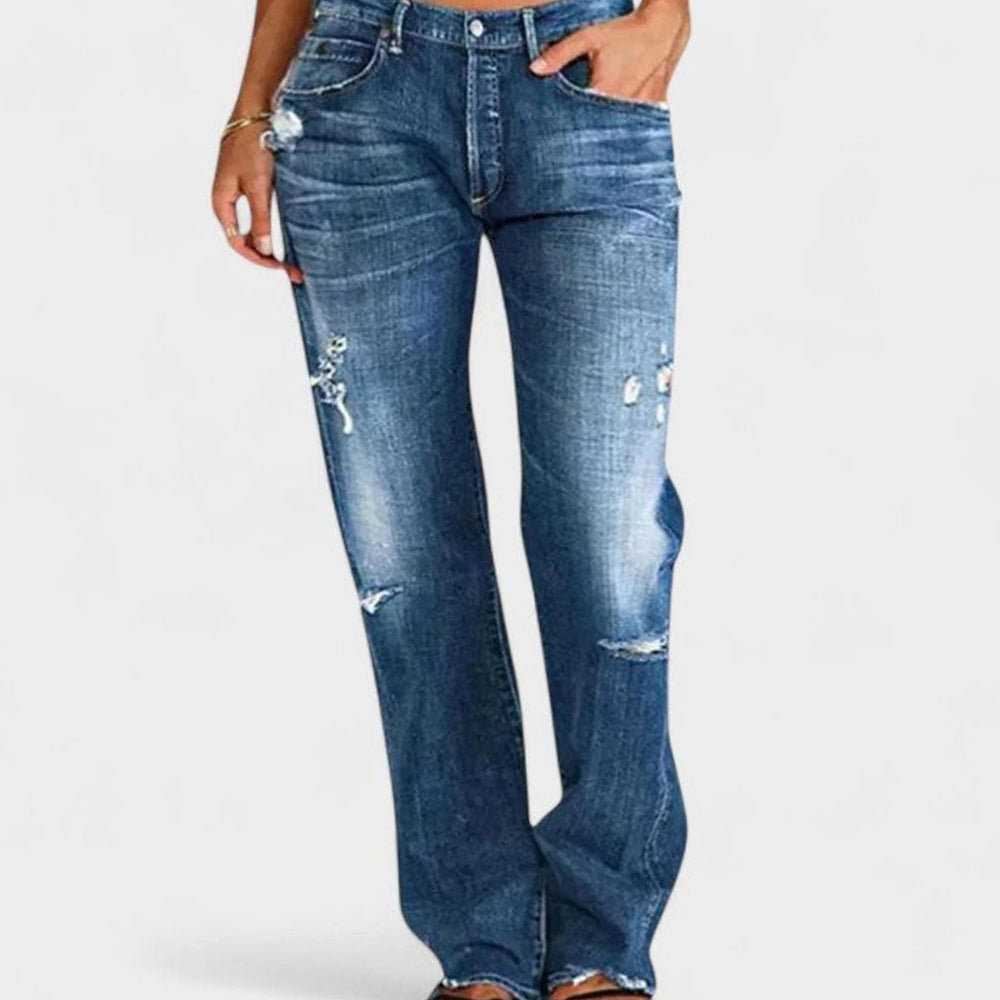 Damen Loose-Fit Vintage-Jeans mit Destroyed-Optik und Waschung - Dunkelblau