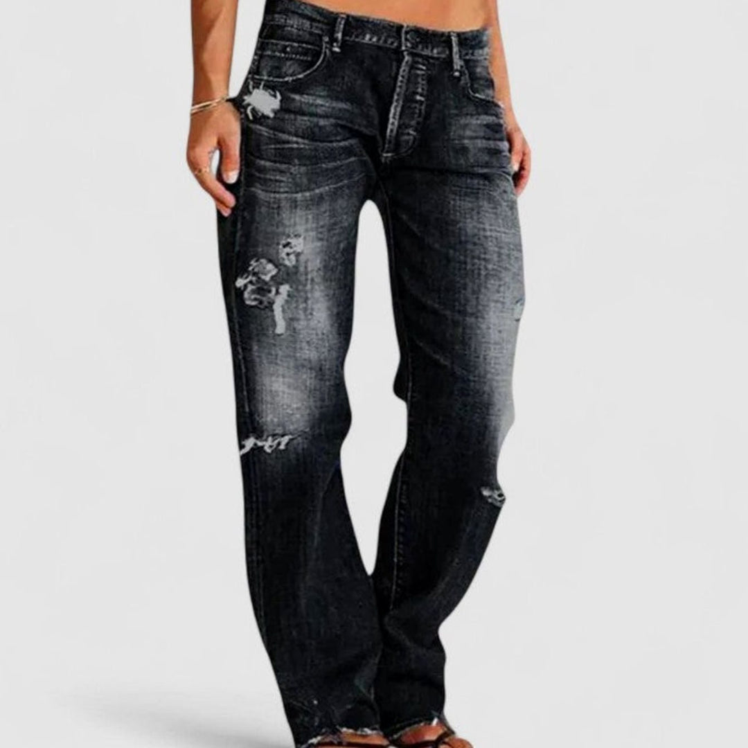 Damen Loose-Fit Vintage-Jeans mit Destroyed-Optik und Waschung - Schwarz