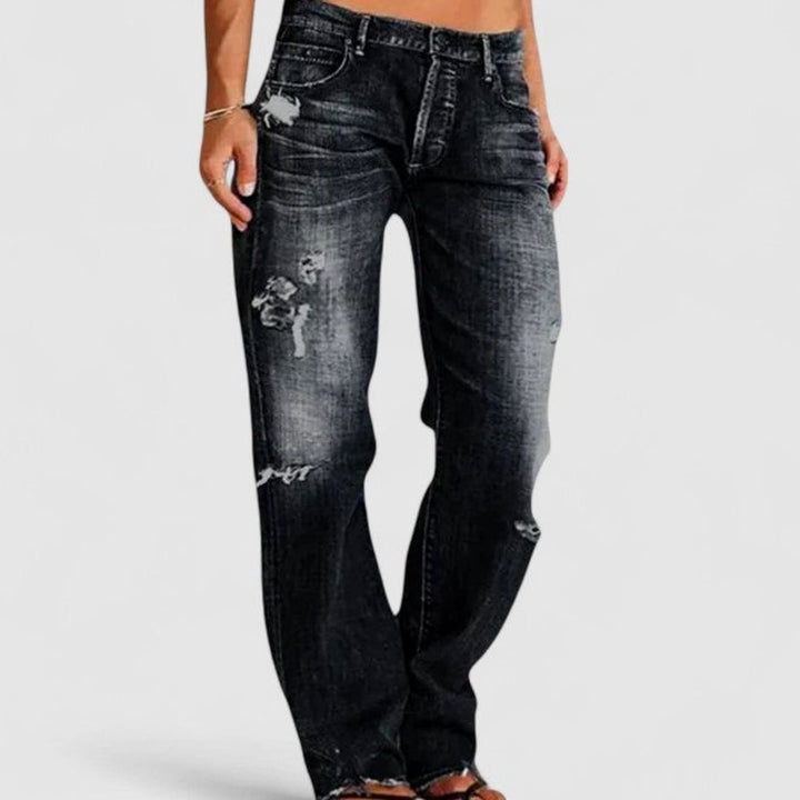 Damen Loose-Fit Vintage-Jeans mit Destroyed-Optik und Waschung - Schwarz