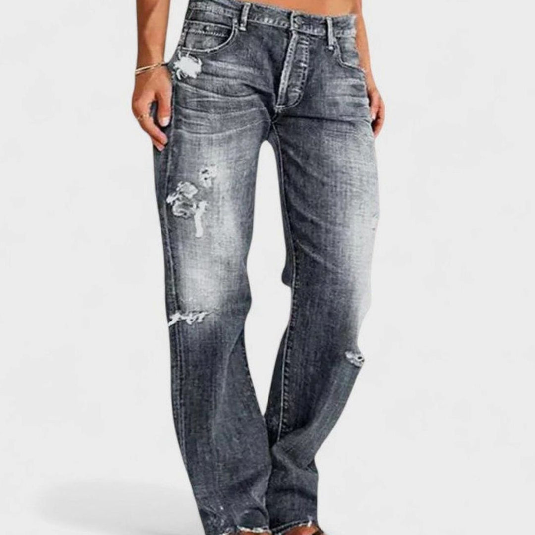 Damen Loose-Fit Vintage-Jeans mit Destroyed-Optik und Waschung - Grau