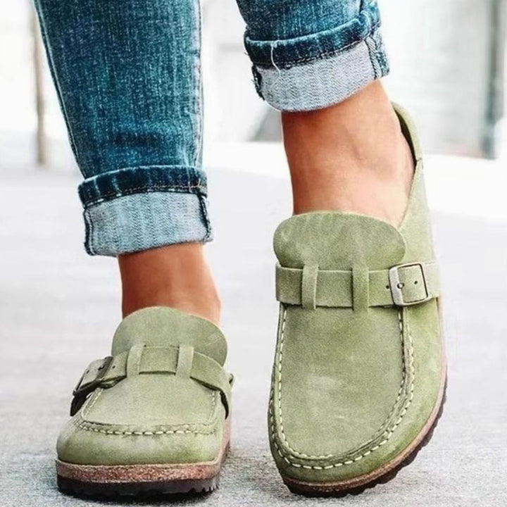 Damen Lässige Slip-On Slipper mit Schnalle Korksohle - Grün