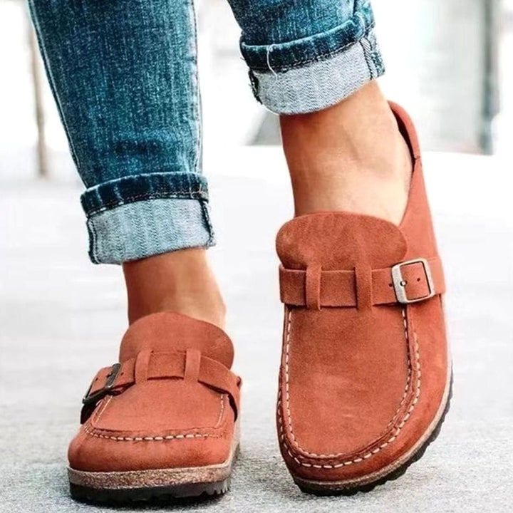 Damen Lässige Slip-On Slipper mit Schnalle Korksohle - Orange